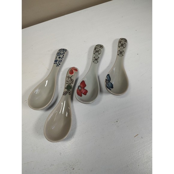Asian Soup Spoons, Floral Design, Ramen Spoons, Perfect Depth, Lot of 4 - Picture 8 of 11